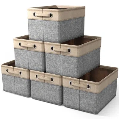 Sorbus Fabric Storage Bins For Shelves 15" Sturdy Collapsible Storage Bins With 2 Handles (6 Pack) In Beige,gray