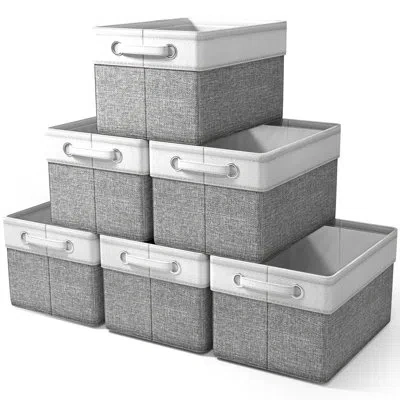 Sorbus Fabric Storage Bins For Shelves Set Of 6 - 15 Inch Sturdy Collapsible Storage Bins With 2 Handles, F In Gray