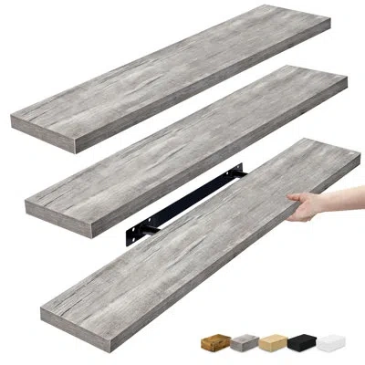 Sorbus Floating Shelves For Wall - Set Of 3 Extra Long Floating Shelves For Bedroom, Kitchen, Living Room,  In Gray