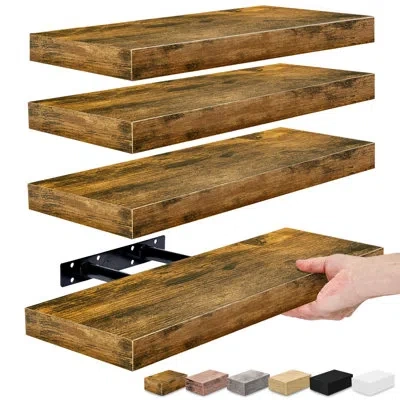 Sorbus Floating Shelves With Invisible Mounting Set Of 4 In Brown
