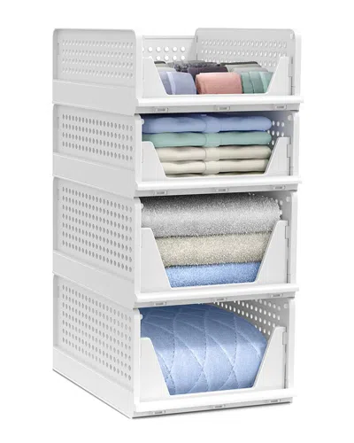 Sorbus Foldable Open-front Stackable Plastic Baskets In White