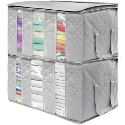 Sorbus Foldable Storage Fabric Cube Bin Bag Organizers, 3 Section, 2-pack In Grey In Gray