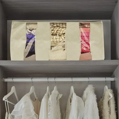 Sorbus Foldable Storage Fabric Cube Bin Bag Organizers, 3 Section, In Beige