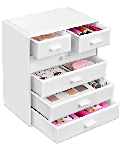 Sorbus Large 6 Drawer Makeup & Jewelry Organizer Case In White
