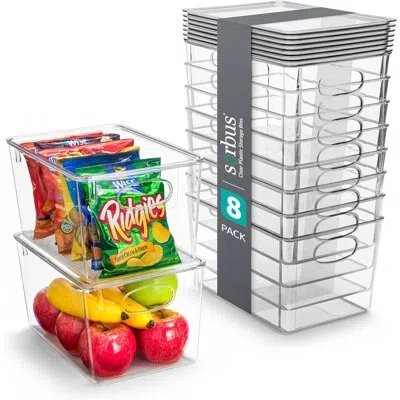 Sorbus Large Clear Kitchen, Pantry, And Fridge Storage Bins With Lids 8 Pack In White