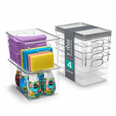 Sorbus Large Clear Plastic Cleaning Supplies Storage Bins With Lids And Handles 4 Pack