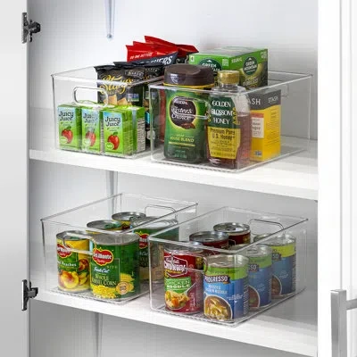 Sorbus Large Plastic Kitchen, Pantry, And Fridge Storage Bins With Handles 4 Pack In Clear
