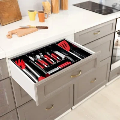 Sorbus Large Silverware Organizer – Expandable Kitchen Drawer Organizer, Adjustable Utensil Organizer, Cutl In Black