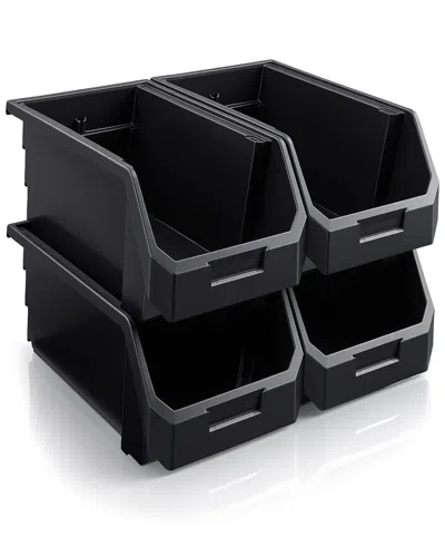 Sorbus Large Stackable Garage Storage Bins - Set Of 4 In Black