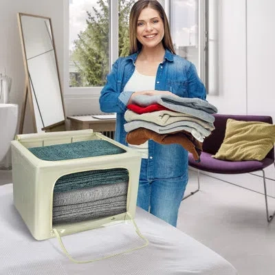 Sorbus Large Storage Box Foldable With Window & Handles 2 Pack In Beige