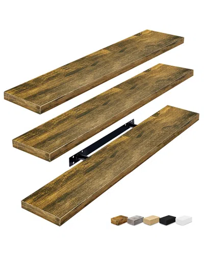 Sorbus Long Floating Walnut Shelves (set Of 3)