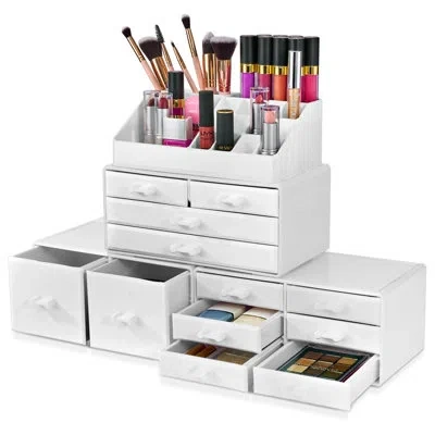 Sorbus Makeup Organizer With Lipstick, Brush Holders, Large 12 Drawers In White