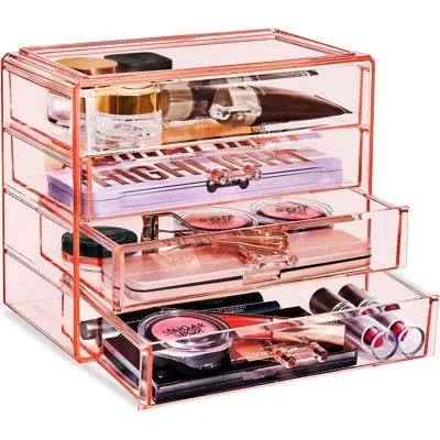 Sorbus Makeup  4 Drawers Acrylic Makeup And Jewelry Cosmetics Organizer In Pink