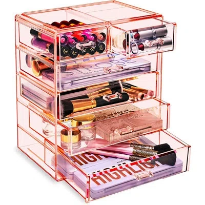 Sorbus Makeup  6 Drawers Acrylic Makeup And Jewelry Cosmetics Organizer In Pink