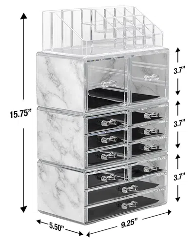 Sorbus Marble Makeup And Jewelry Storage Case Display Set In White