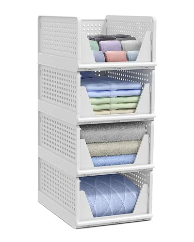 Sorbus Medium Foldable Open-front Stackable Plastic Baskets 4-pack In White