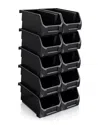 Sorbus Medium Stackable Garage Storage Bins - Set Of 10 In Black