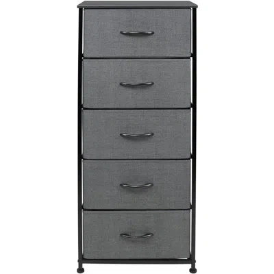 Sorbus Narrow 5 Drawers Nightstand With Steel Frame, Wood Top, & Fabric Bins In Black