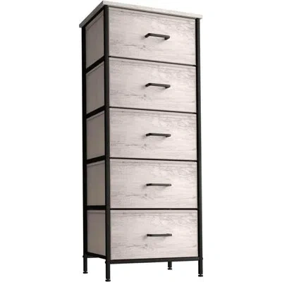 Sorbus Narrow 5 Drawers Nightstand With Steel Frame, Wood Top, & Fabric Bins In Gray