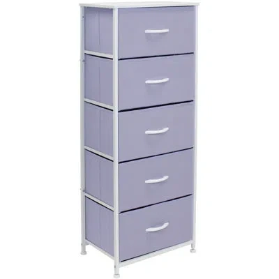 Sorbus Narrow 5 Drawers Nightstand With Steel Frame, Wood Top, & Fabric Bins In Purple
