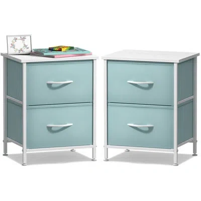 Sorbus Nightstand With 2 Drawers - Steel Frame, Wood Top & Easy Pull Fabric Bins - Great For Home, Bedroom, In Aqua