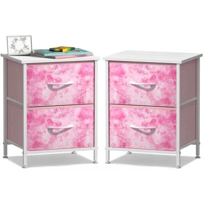 Sorbus Nightstand With 2 Drawers - Steel Frame, Wood Top & Easy Pull Fabric Bins - Great For Home, Bedroom, In Pink Tie-dye