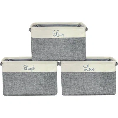 Sorbus Quote Fabric Cubby Organizer With Handles 3 Pack In Gray;cream