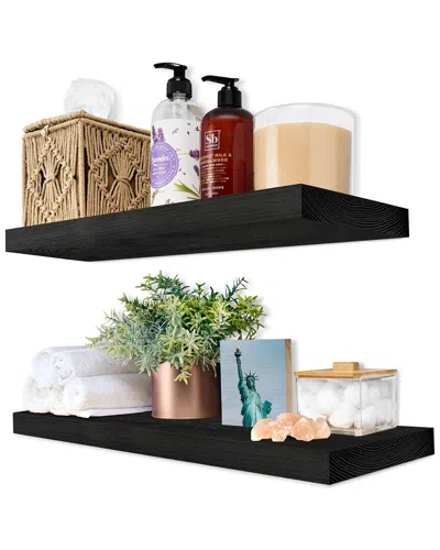 Sorbus Set Of 2 16in Solid Wood Floating Shelves In Black