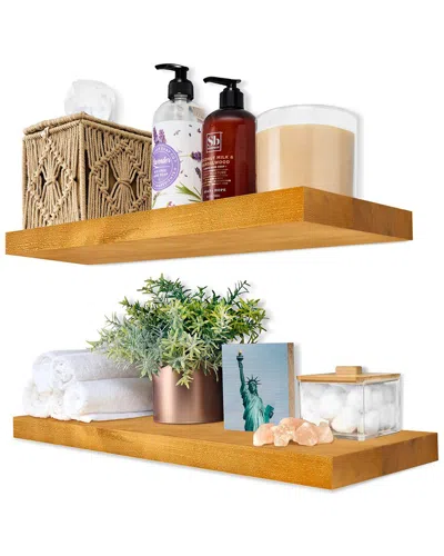 Sorbus Set Of 2 16in Solid Wood Floating Shelves In Neutral