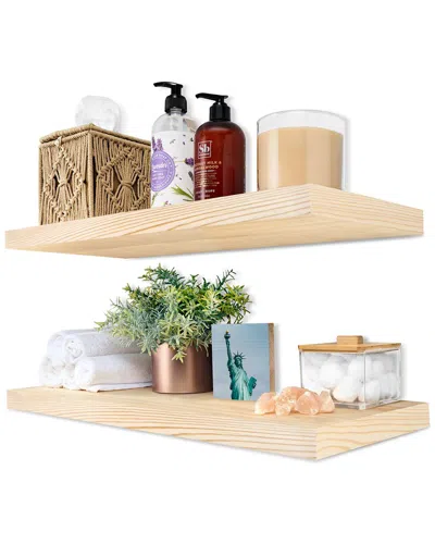 Sorbus Set Of 2 24in Natural Solid Wood Floating Shelves In Brown