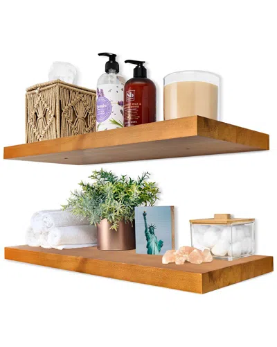 Sorbus Set Of 2 24in Solid Wood Floating Shelves In Brown