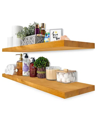 Sorbus Set Of 2 35in Solid Wood Floating Shelves In Neutral