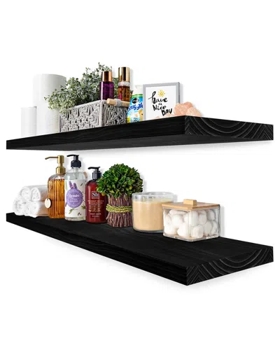 Sorbus Set Of 2 35in Solid Wood Floating Shelves In Black