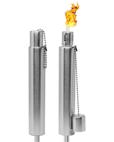 Sorbus Set Of 2 5ft Stainless Oil Burning Barrel Shape Steel Torches In Silver