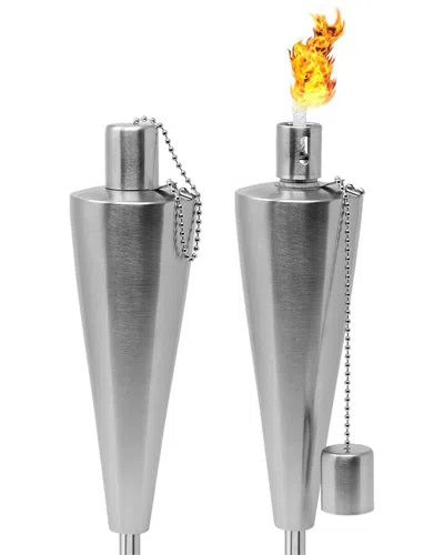Sorbus Set Of 2 5ft Stainless Oil Burning Cone Shape Steel Torches In Silver