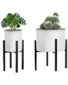 Sorbus Set Of 2 Adjustable Plant Stands Brown In Black