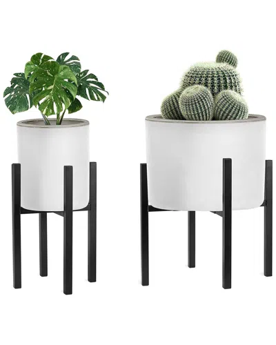 Sorbus Set Of 2 Adjustable Plant Stands Black In White