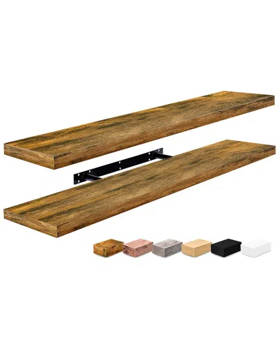 Sorbus Set Of 2 Long Floating Shelves In Brown