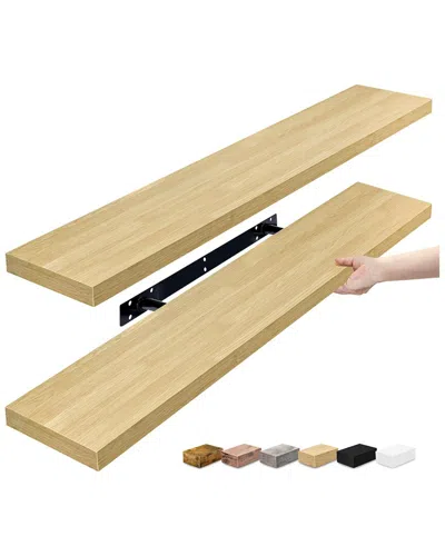 Sorbus Set Of 2 Long Floating Shelves In Brown