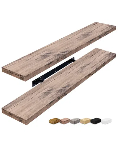 Sorbus Set Of 2 Long Floating Shelves In Brown