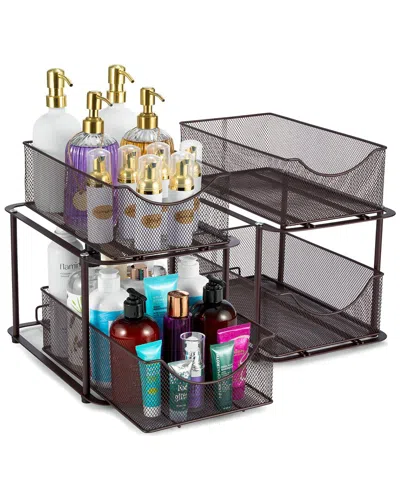 Sorbus Set Of 2 Mesh 2 Tier Brown Under Sink Organizers In Black
