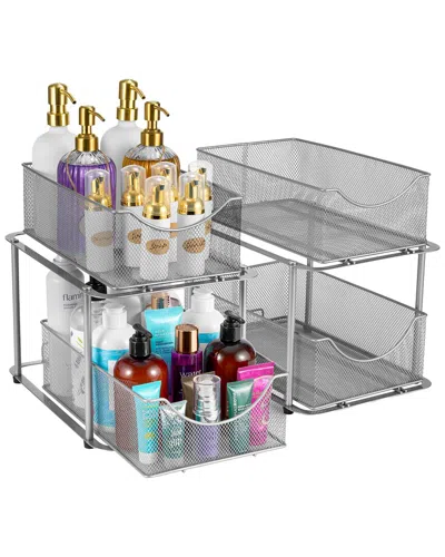 Sorbus Set Of 2 Mesh 2 Tier Silver Under Sink Organizers