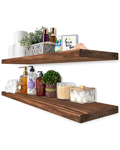 Sorbus Set Of 2 Solid Wood Floating Shelves In Brown