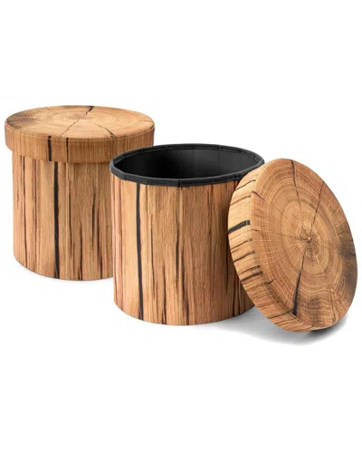 Sorbus Set Of 2 Tree Stump 15in Storage Ottomans In Brown
