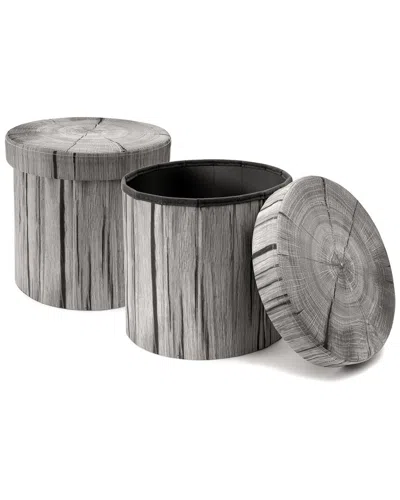 Sorbus Set Of 2 Tree Stump Storage Ottomans In Gray
