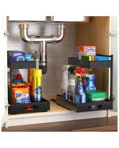 SORBUS SORBUS SET OF 2 UNDER SINK BLACK ORGANIZER WITH SLIDING TRACKS
