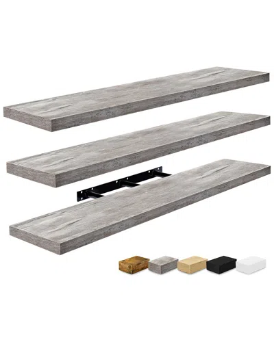Sorbus Set Of 3 Extra-large Floating Shelves In Gray