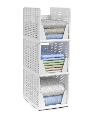 Sorbus Set Of 3 Extra Large Foldable Open-front Stackable Plastic Baskets In White