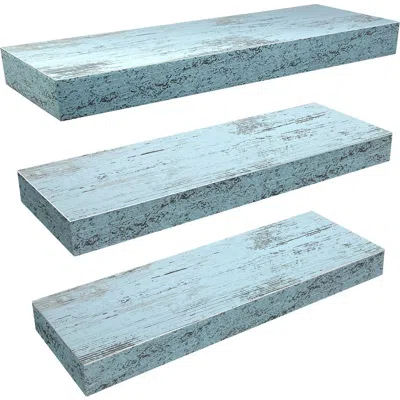 Sorbus Set Of 3 Floating Shelves In Blue
