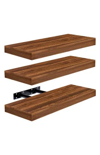 Sorbus Set Of 3 Floating Wall Shelves In Brown